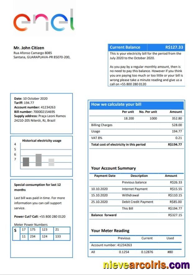 Brazil ENEL electricity utility bill